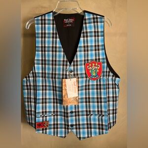 Tool Jeans Blue Plaid Tartan Vest Casual Formal Suit Vest Tuxedo Waistcoat|Sz:L